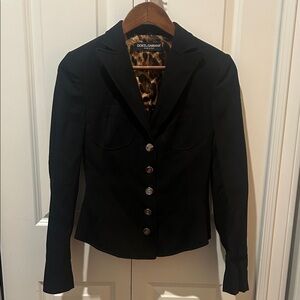 Dolce & Gabbana Black Tailored Blazer Leopard Print Lined IT 38 Authentic Jacket